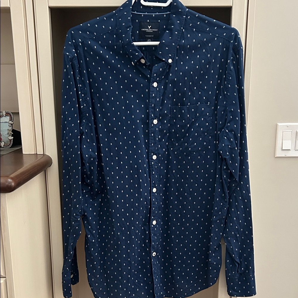 American Eagle Outfitters Dark Blue Patterned Shirt